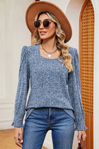 Square Neck Flounce Sleeve T-shirt (11)