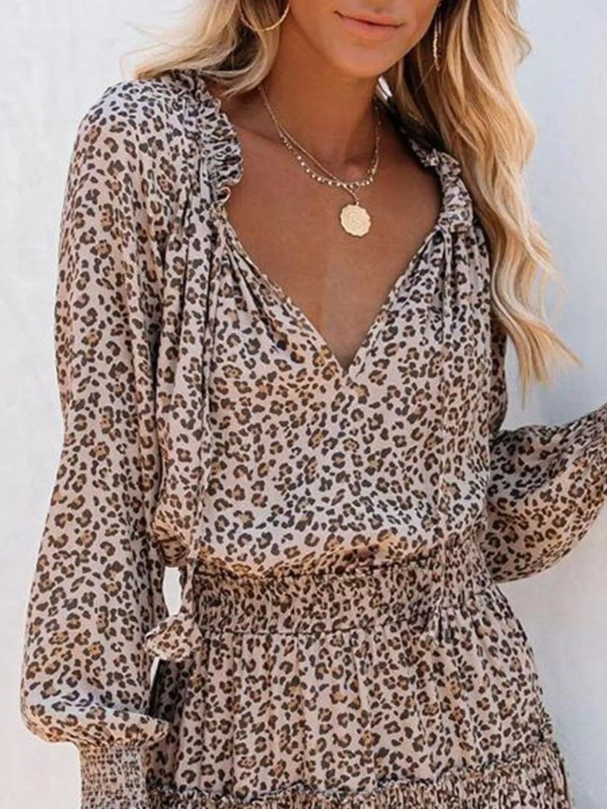 Tie Neck Lantern Sleeve Dress (6)