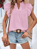 Ruffled Notched Cap Sleeve Blouse (5)