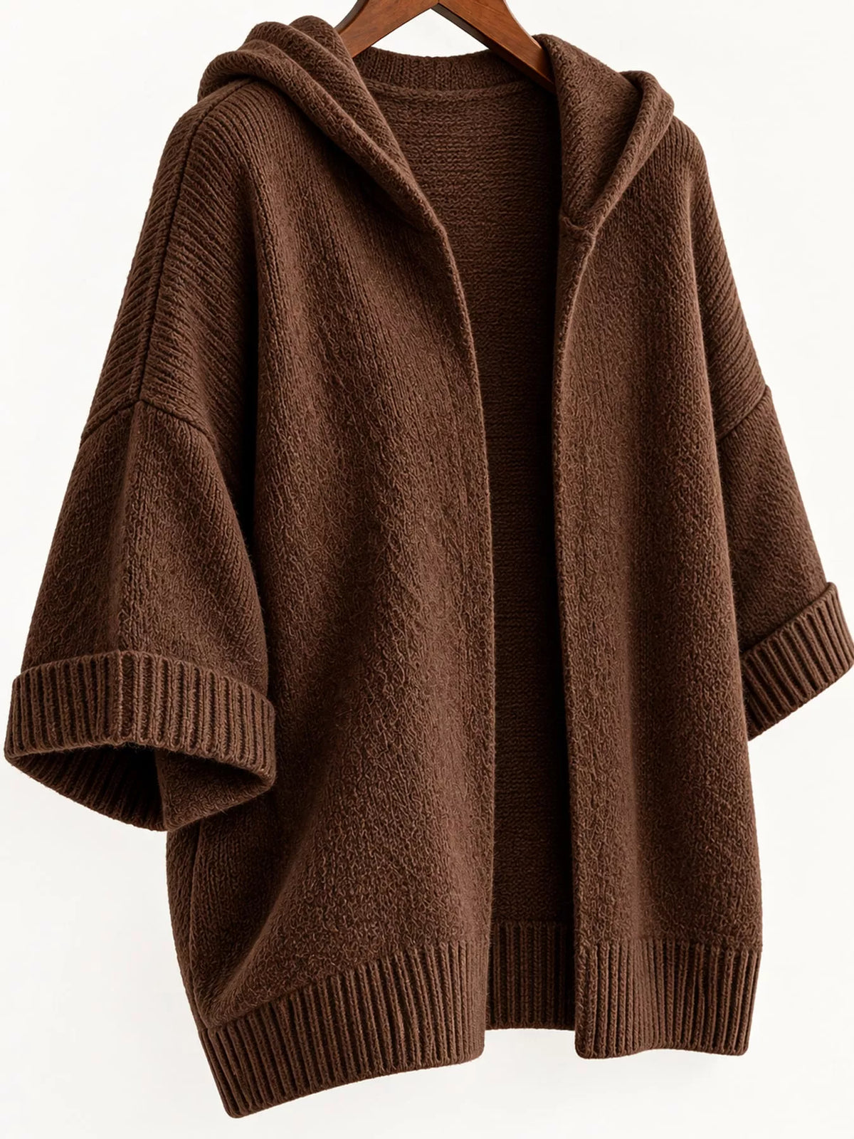 Full Size Hooded Open-front Knit Cardigan Plus (24)