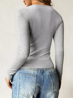 Ribbed Knit Long Sleeve Fitted T-shirt (5)