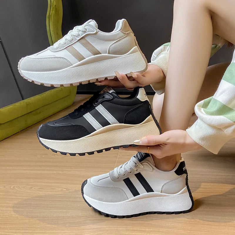 Side Striped Lace Up Platform Athletic Sneakers (3)