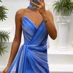 Summer Sleeveless Elegant Slit Print Dress photo 2