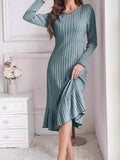 Full Size Ribbed Knit Ruffle Hem Bodycon Dress Plus