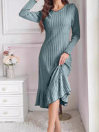 Full Size Ribbed Knit Ruffle Hem Bodycon Dress Plus