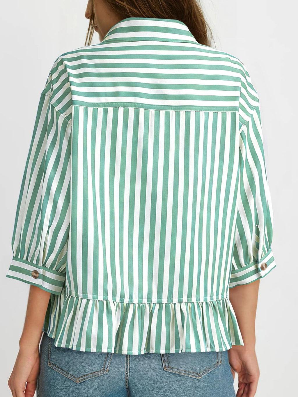 Striped Ruffle Hem Button-down Shirt (16)