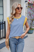 Contrast Striped Round Neck T-shirt (3)