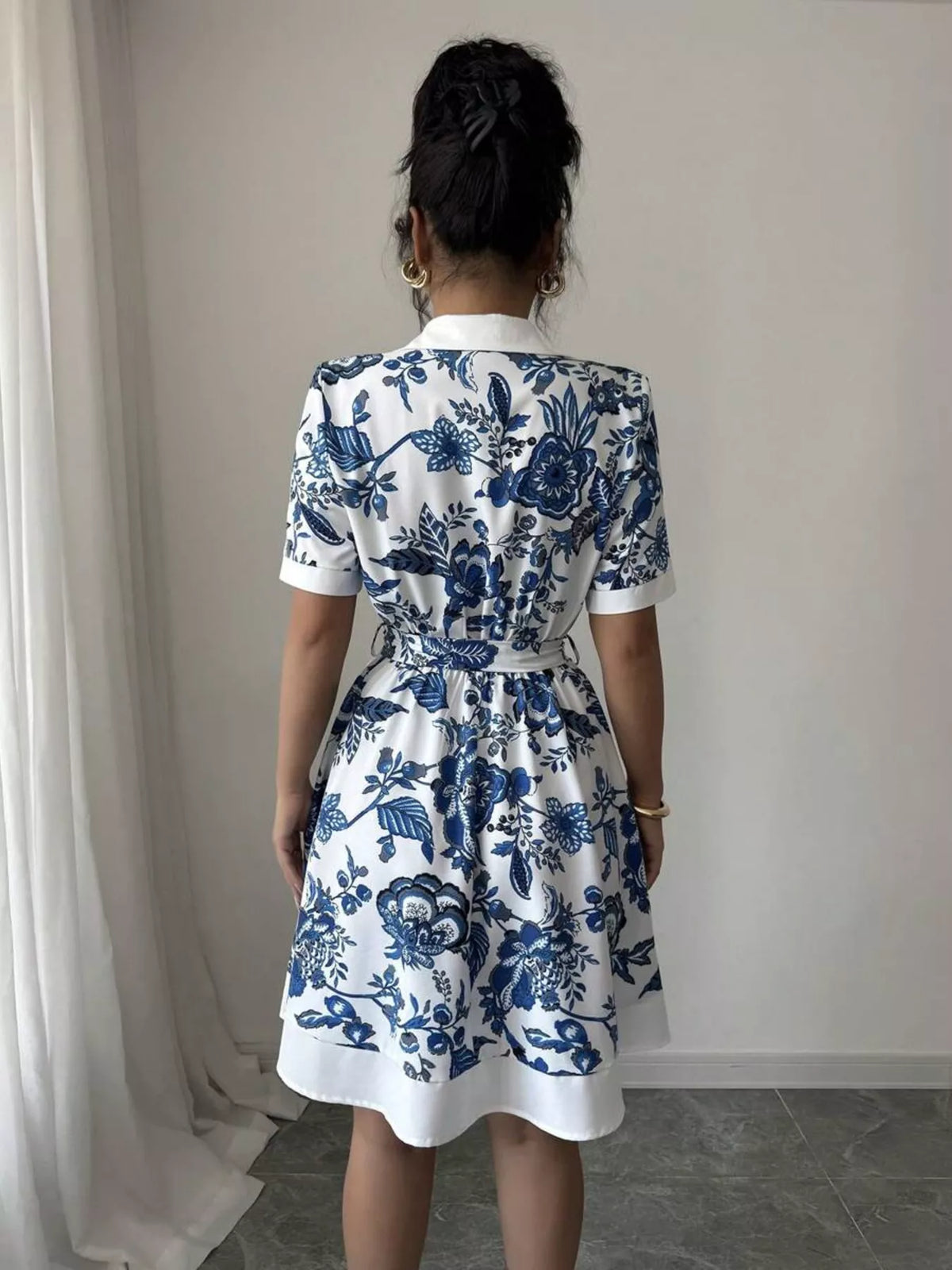 Printed Button Front Mini Dress (5)