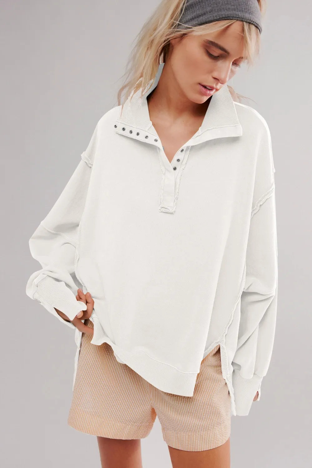 Exposed Seam Side Slit Long Sleeve Sweatshirt (8)