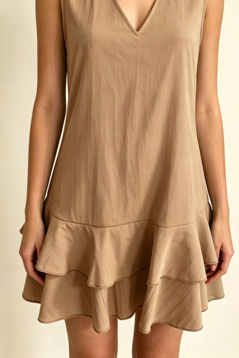 Full Size Sleeveless V-neck Ruffle Hem Mini Dress Plus (15)