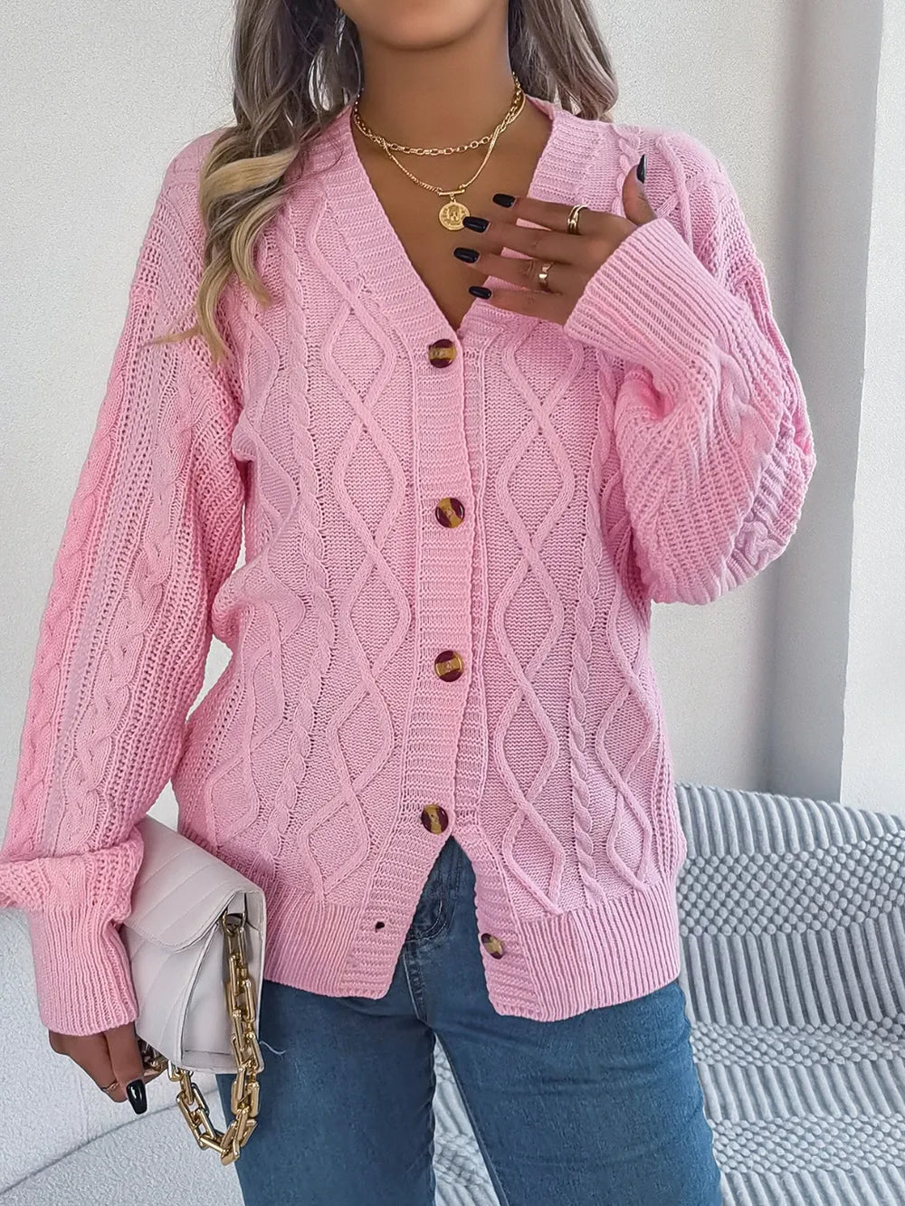 Cable-knit Long Sleeve Cardigan (5)