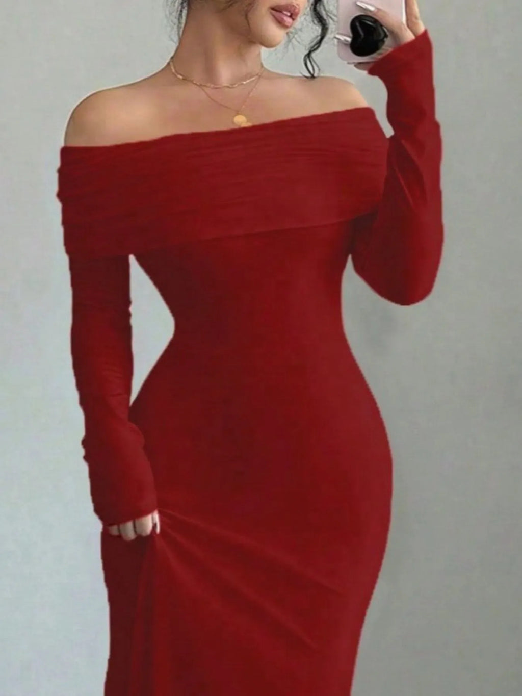 Off-shoulder Long Sleeve Bodycon Maxi Dress (13)
