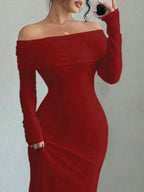 Off-shoulder Long Sleeve Bodycon Maxi Dress (13)