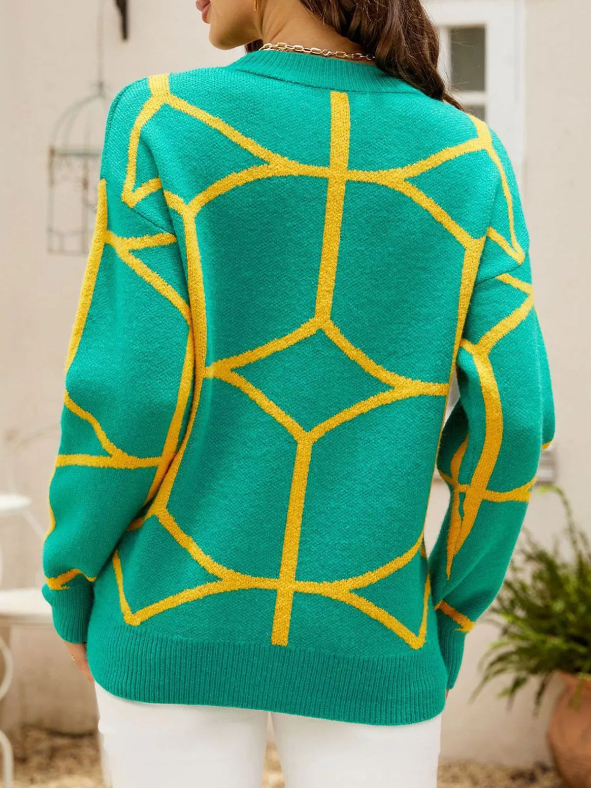Geometric Pattern Crew Neck Sweater (7)