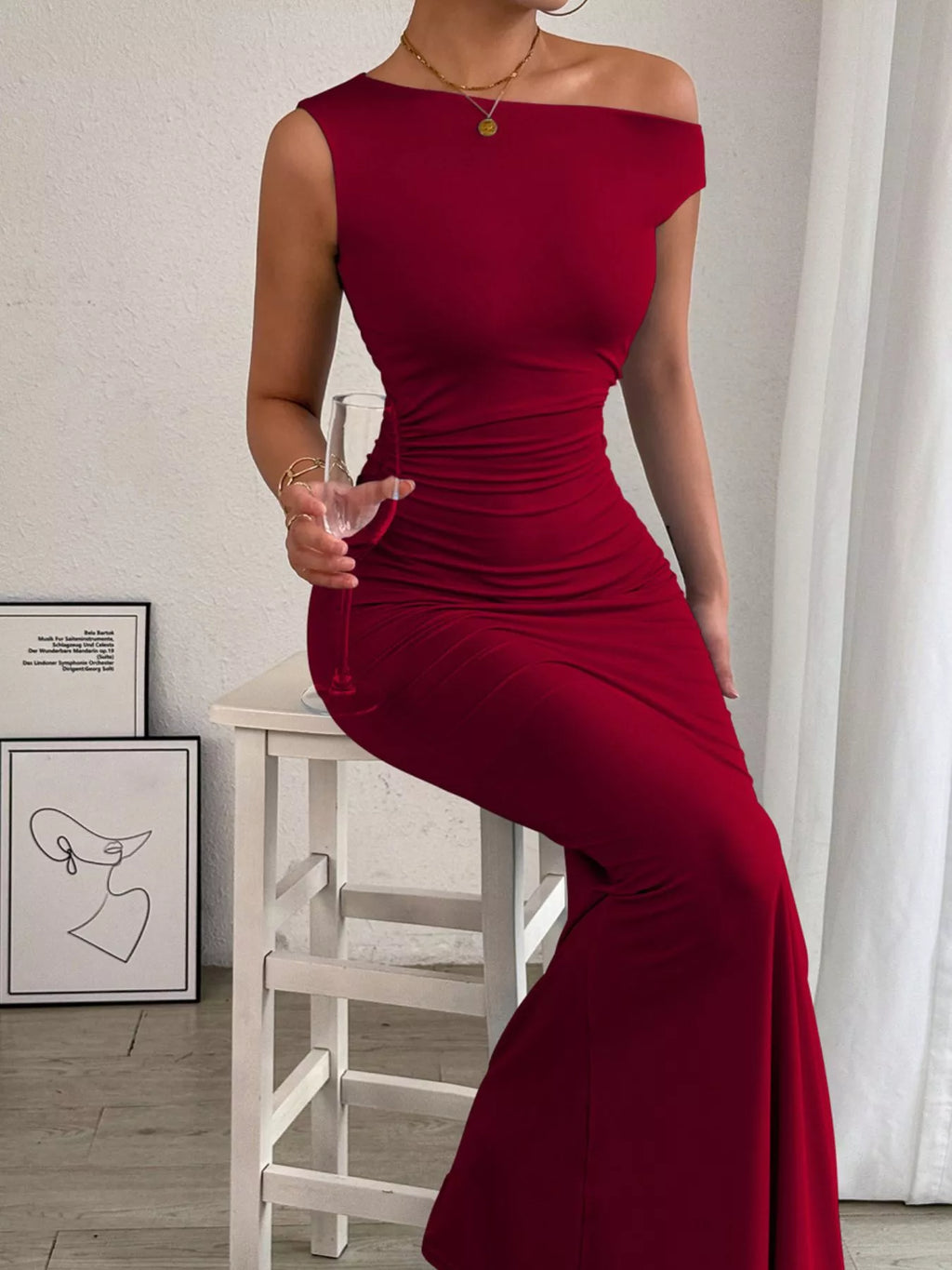 One-shoulder Ruched Bodycon Maxi Dress (7)