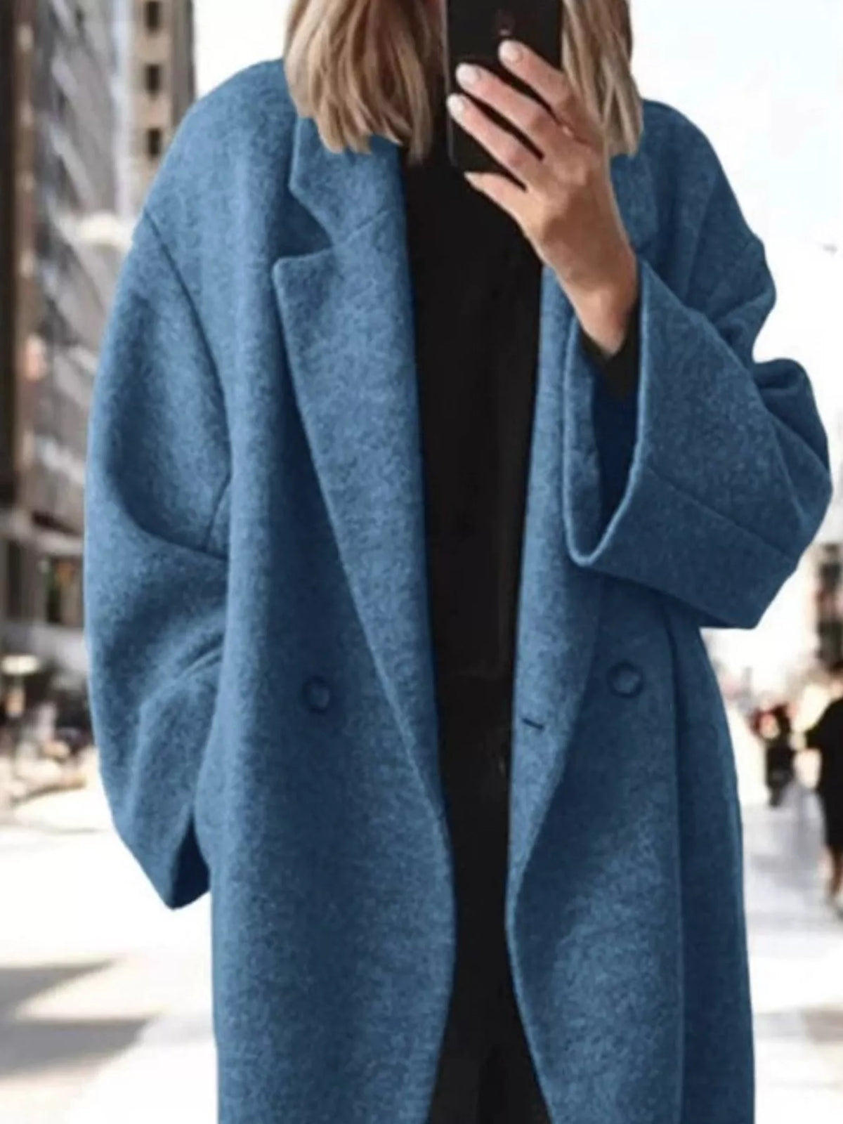 Full Size Lapel Collar Wool Blend Longline Coat Plus (9)