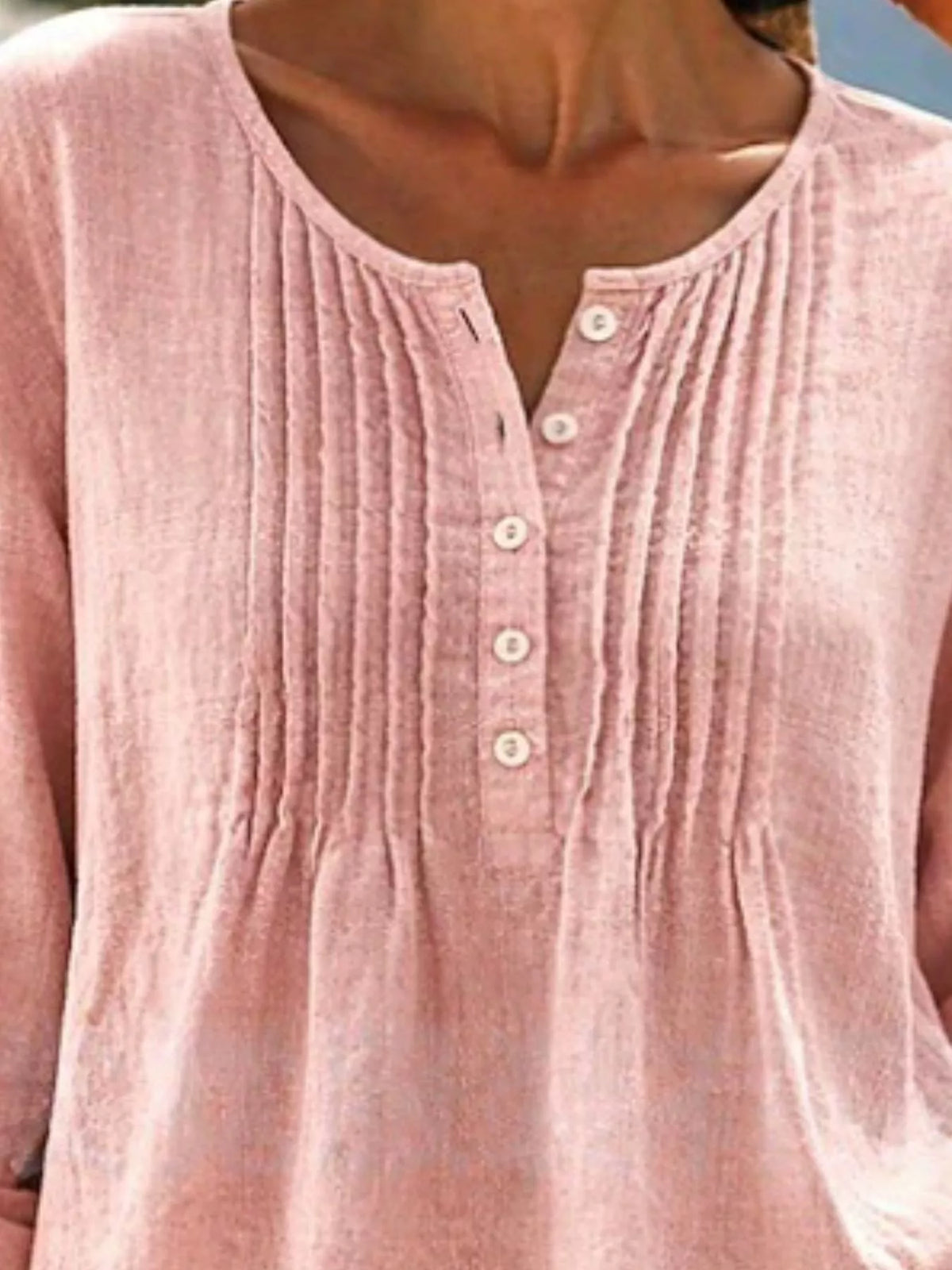 Casual Button Detail Long Sleeve Linen Shirt (8)