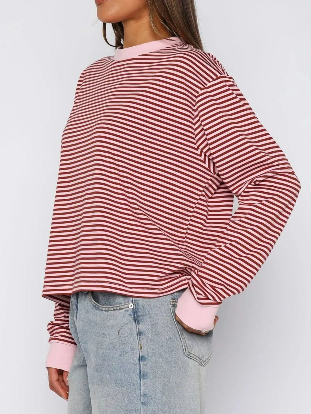Striped Oversized Round Neck Sweatshirt (8)