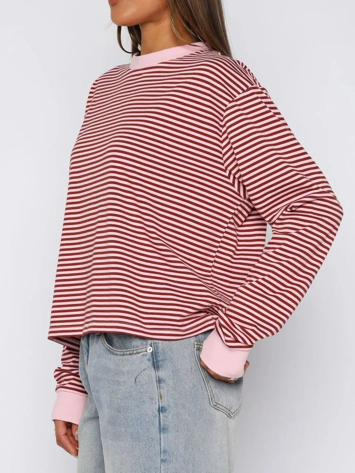 Striped Oversized Round Neck Sweatshirt (8)