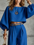Balloon Sleeve Crop Top Wide-leg Pants Set (8)