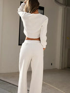 Waffle-knit Round Neck Top Pants Set (2)