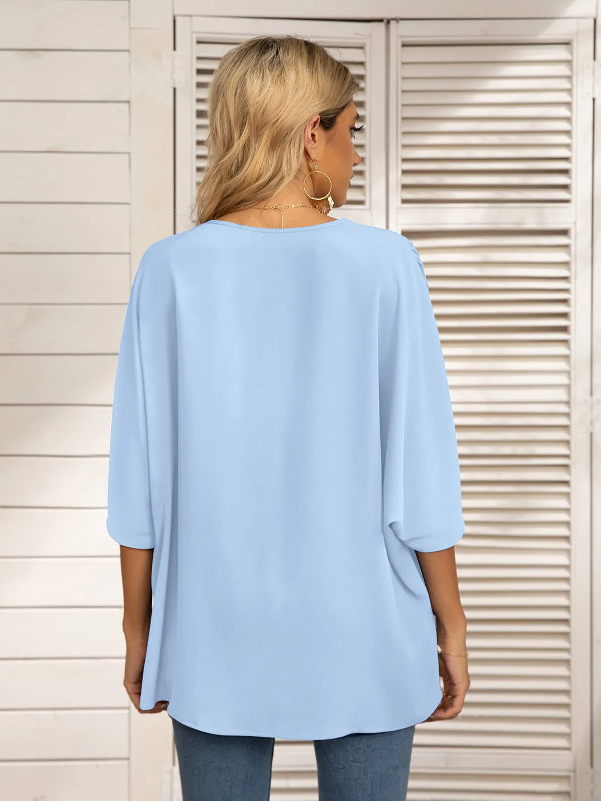 Oversized Contrast V-neck Half Sleeve Blouse (14)