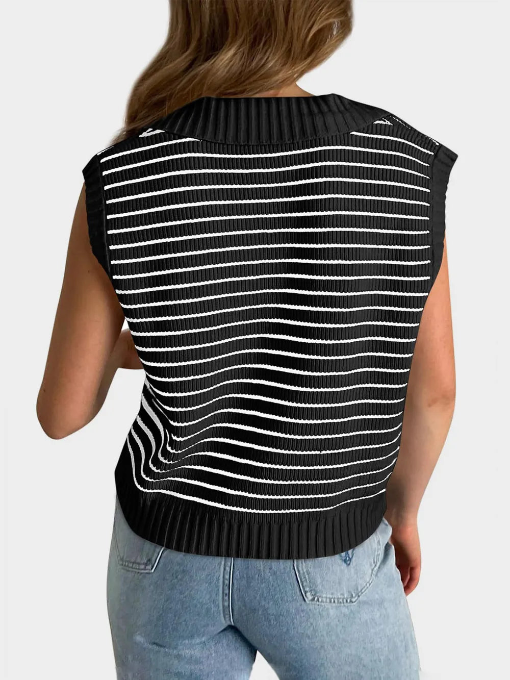Collared Neck Striped Sweater Vest (6)