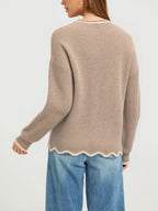 Contrast Trim Scalloped Hem Ribbed Knit Sweater (9)