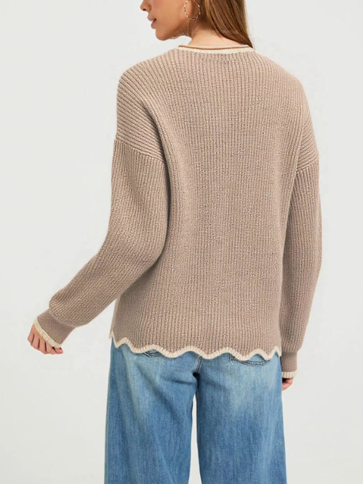 Contrast Trim Scalloped Hem Ribbed Knit Sweater (9)