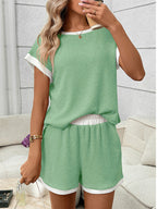 Contrast Trim Short Sleeve Top Shorts Set (18)