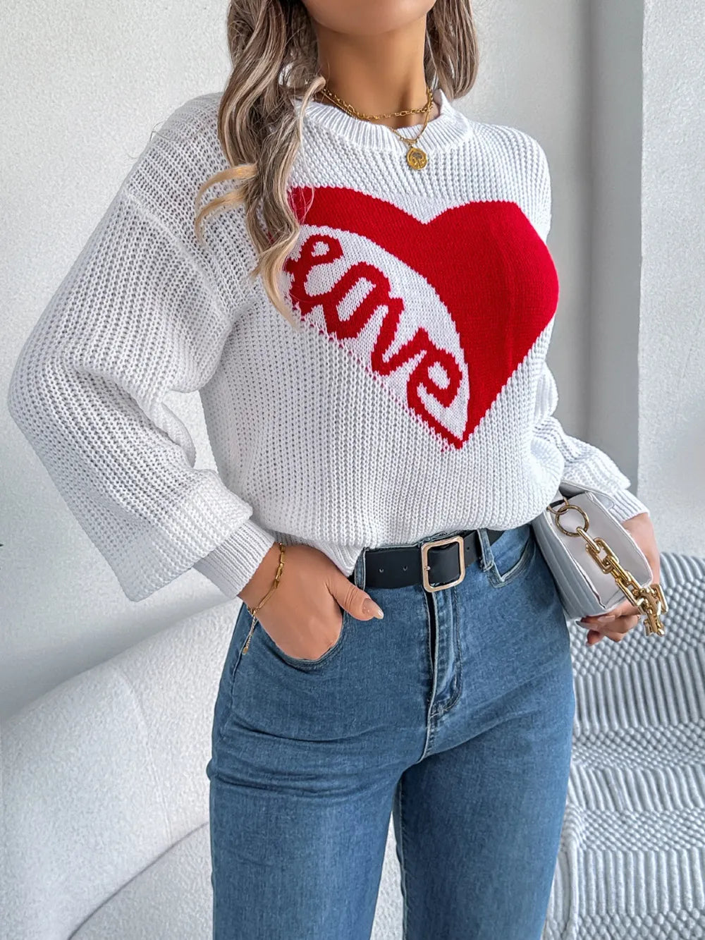 Love Heart Round Neck Dropped Shoulder Sweater (11)