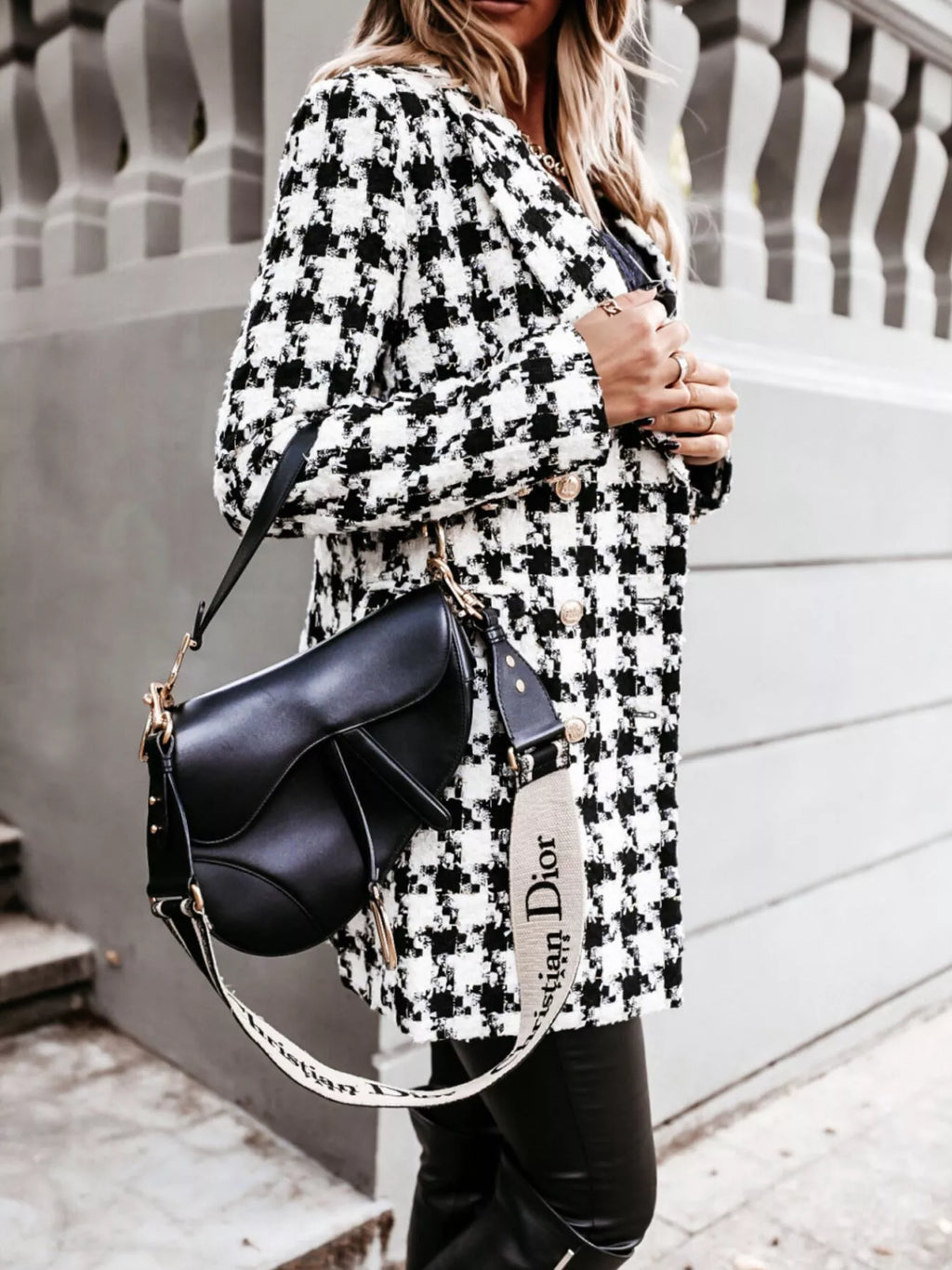 Plaid Tweed Double-breasted Coat (4)