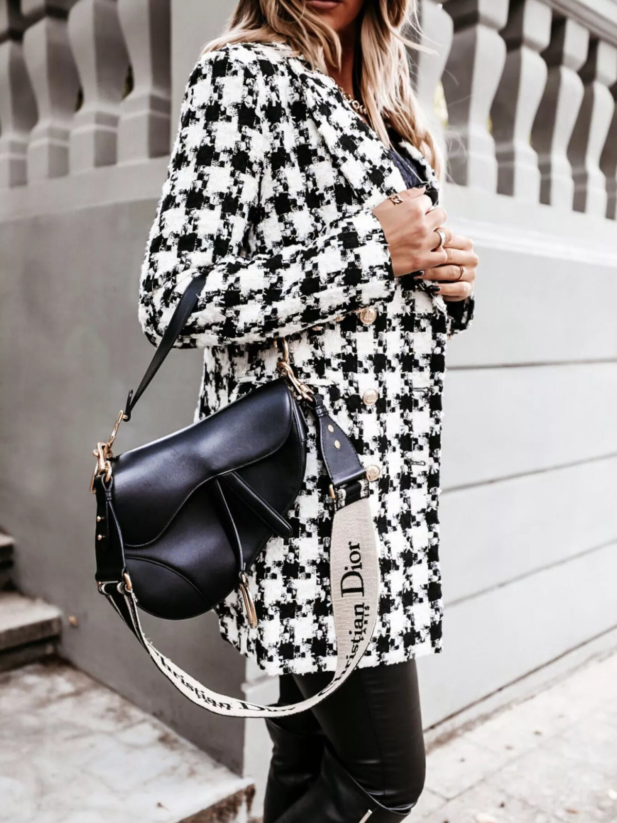 Plaid Tweed Double-breasted Coat (4)