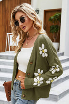 Floral Ribbed Trim Drop Shoulder Cardigan (8)