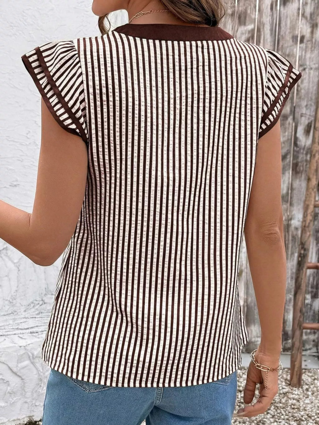 Striped Ruffle Sleeve Blouse (27)
