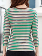Full Size Long Sleeve Striped Crew Neck Casual T-shirt Plus (9)