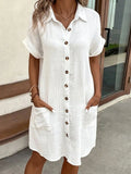 Casual Button Down Shirt Dress Pockets