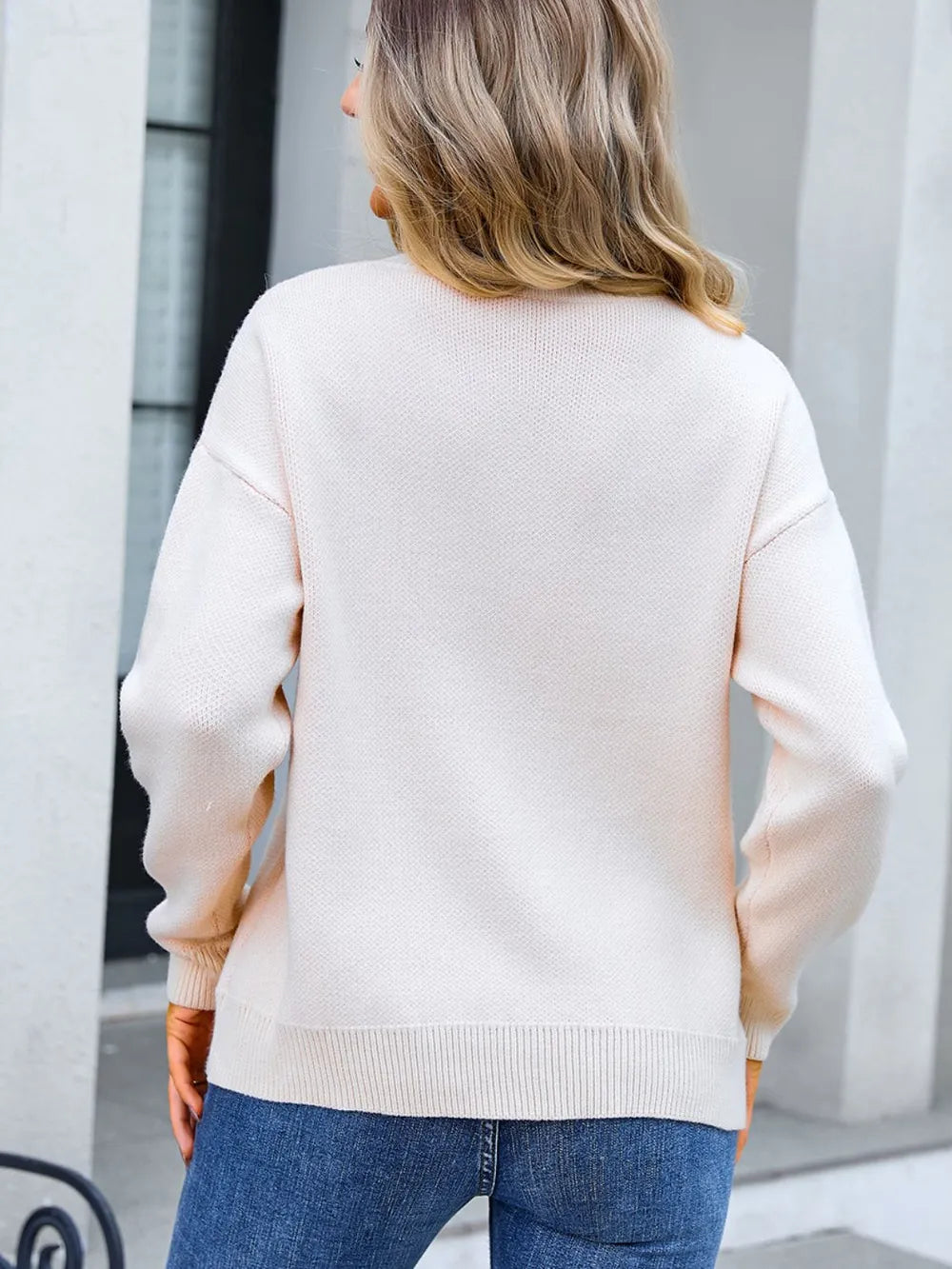 Bow Round Neck Dropped Shoulder Sweater (12)
