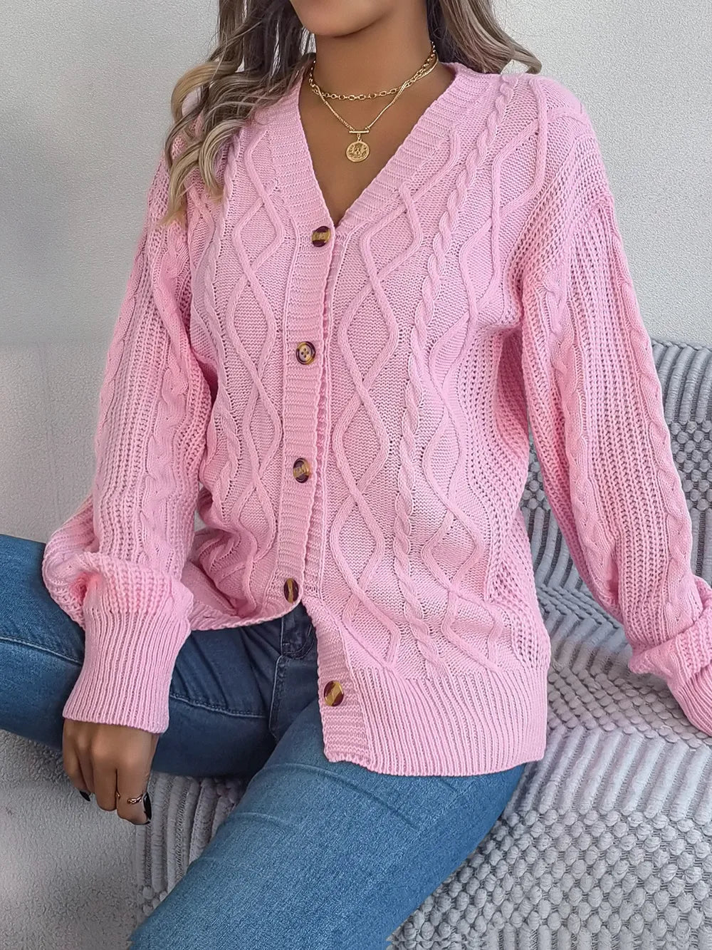 Cable-knit Long Sleeve Cardigan (6)