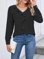 Ruffled V-neck Long Sleeve Blouse (14)