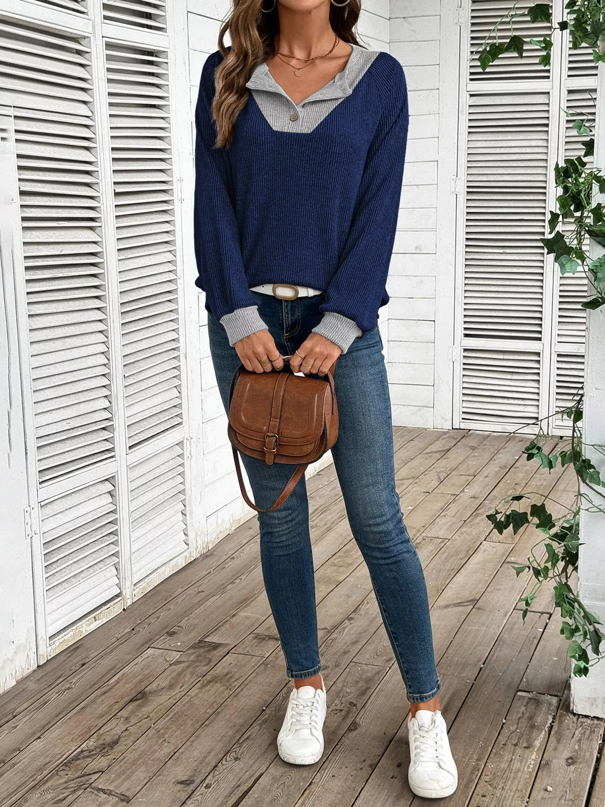 Ribbed Knit Two-tone Top (20)