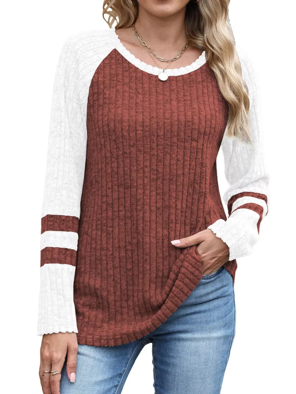 Ribbed Knit Raglan Long Sleeve T-shirt (17)