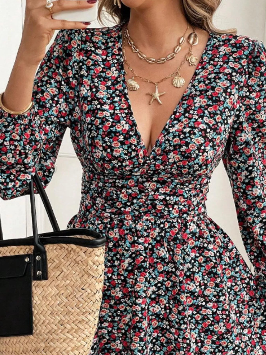Printed Balloon Sleeve Mini Dress (7)