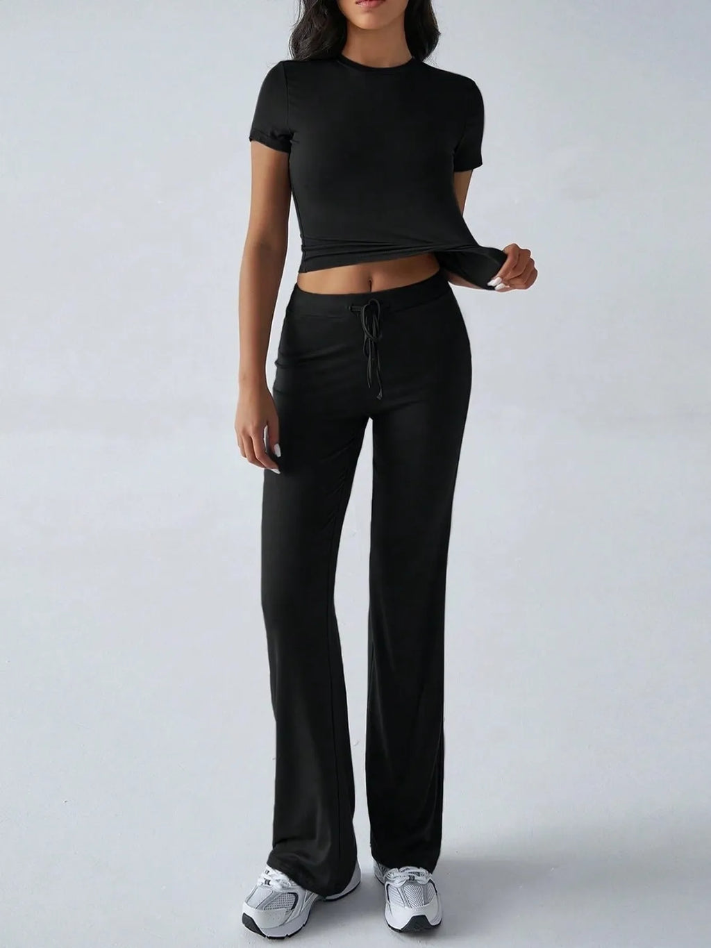 Round Neck Short Sleeve Top Pants Set (33)