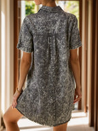 Pocketed Collared Neck Short Sleeve Denim Dress (3)