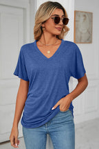 Ruched V-neck Short Sleeve T-shirt (14)