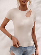 Cutout Round Neck Short Sleeve Knit Top (5)