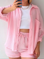 Button Up Shirt Shorts Set (24)