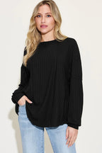 Full Size Ribbed Round Neck Long Sleeve T-shirt (22)