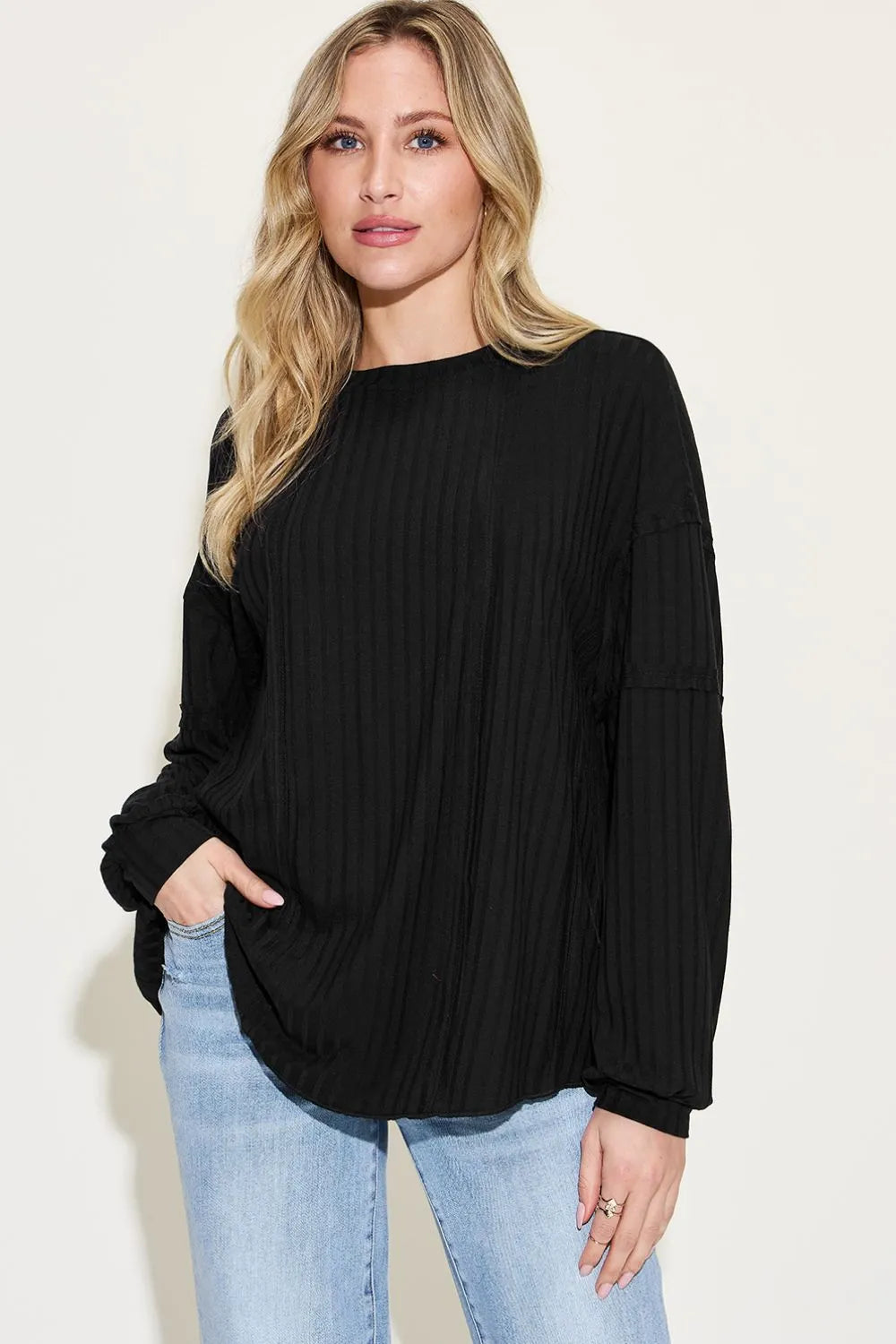 Full Size Ribbed Round Neck Long Sleeve T-shirt (22)